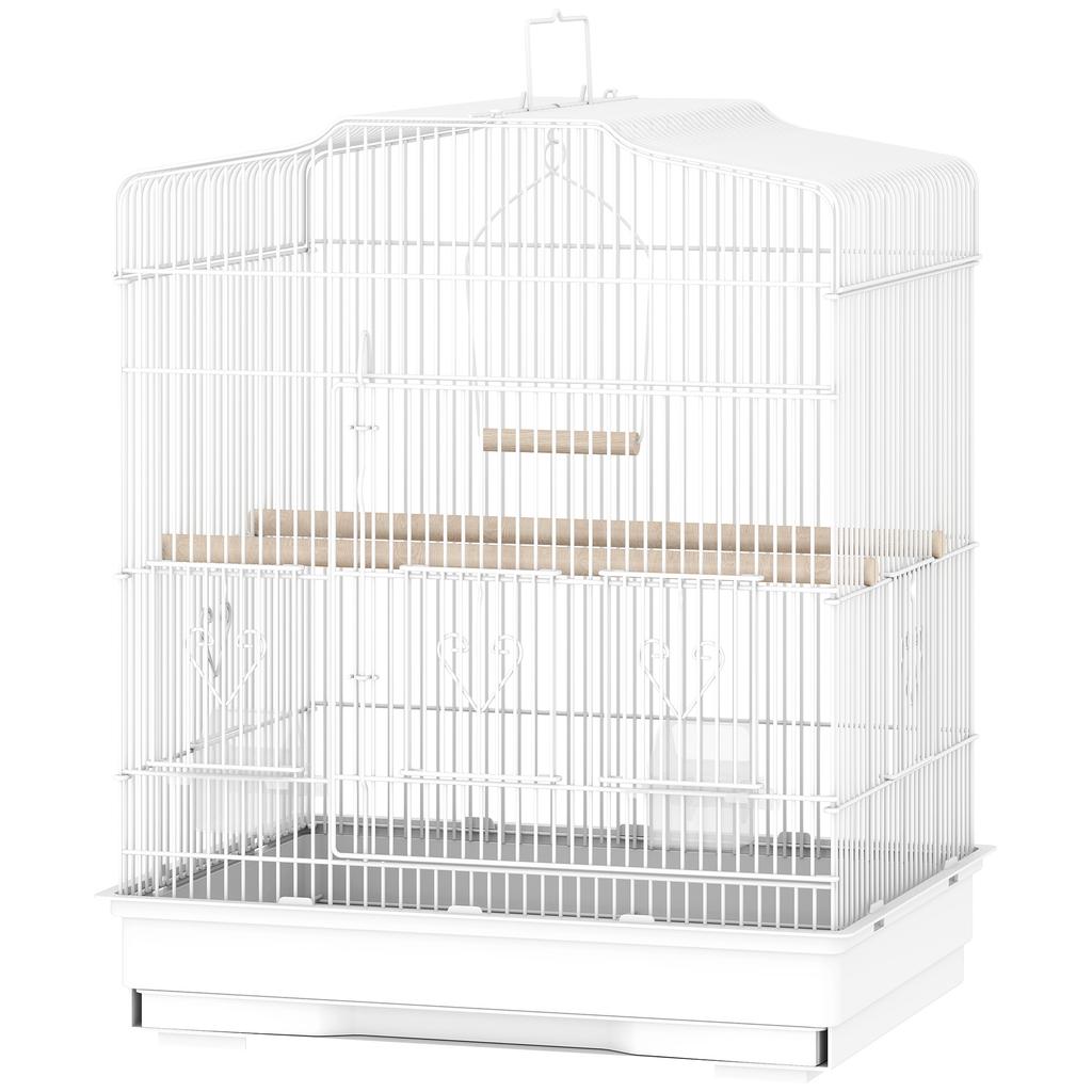Large Metal Bird Cage with Perches, Food Bowls, Swing, for Budgies, Parakeets, White