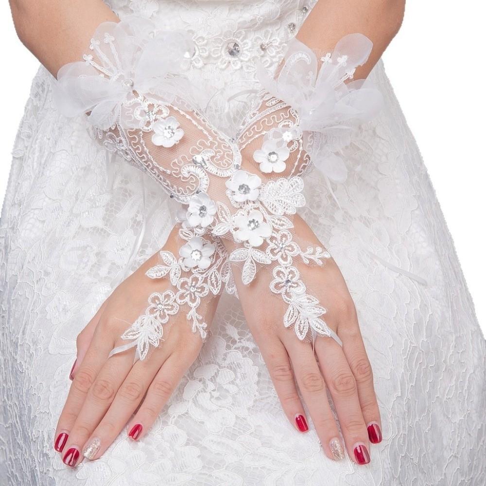 1 Pair Classic Bride Gloves Flower Finger Hook Lace Gloves Wedding Ceremony