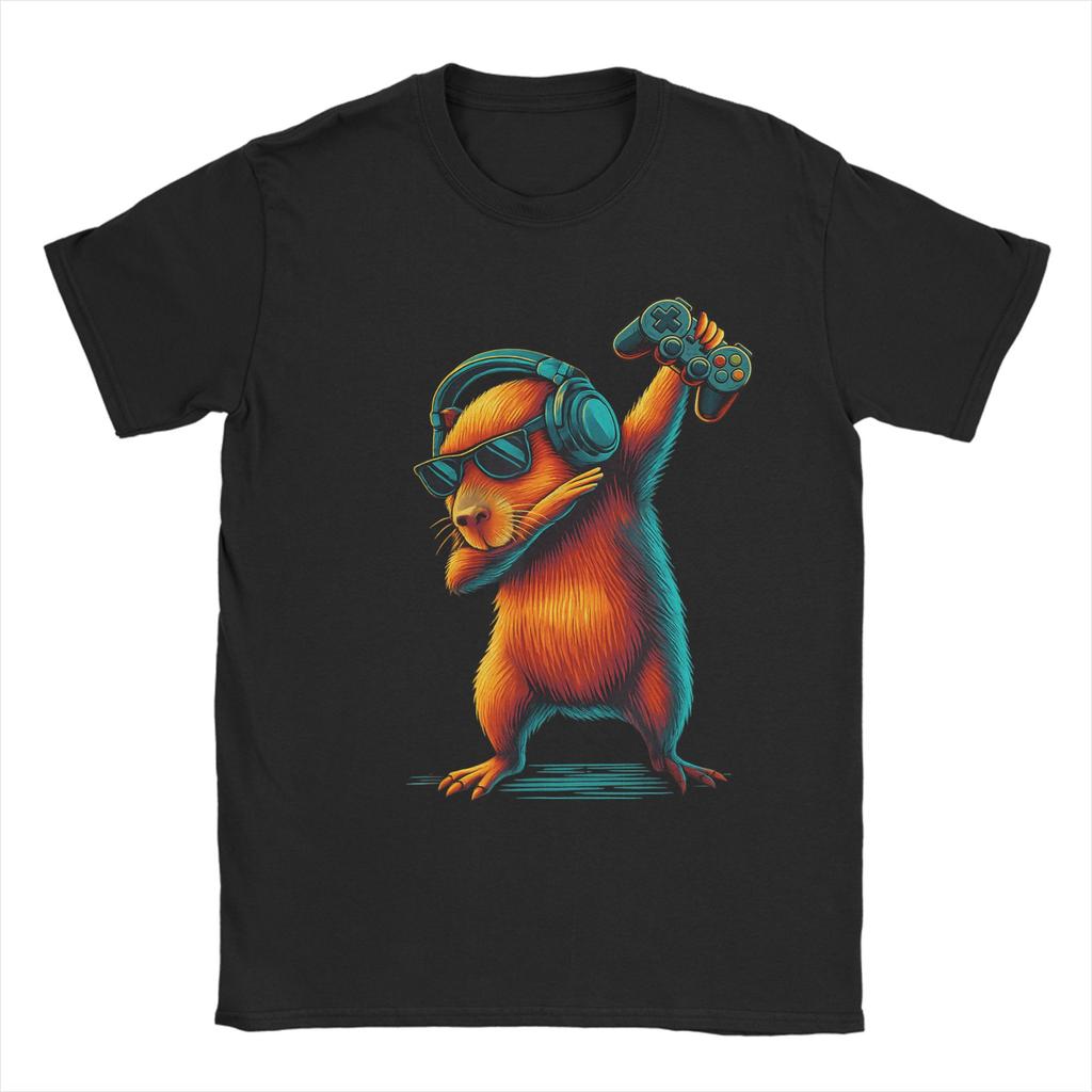 Capybara Gaming Video Game Colorful Capybara Gamer T Shirt Summer  Trending T Shirts Men Pure Cotton O Neck Plus Size Tees