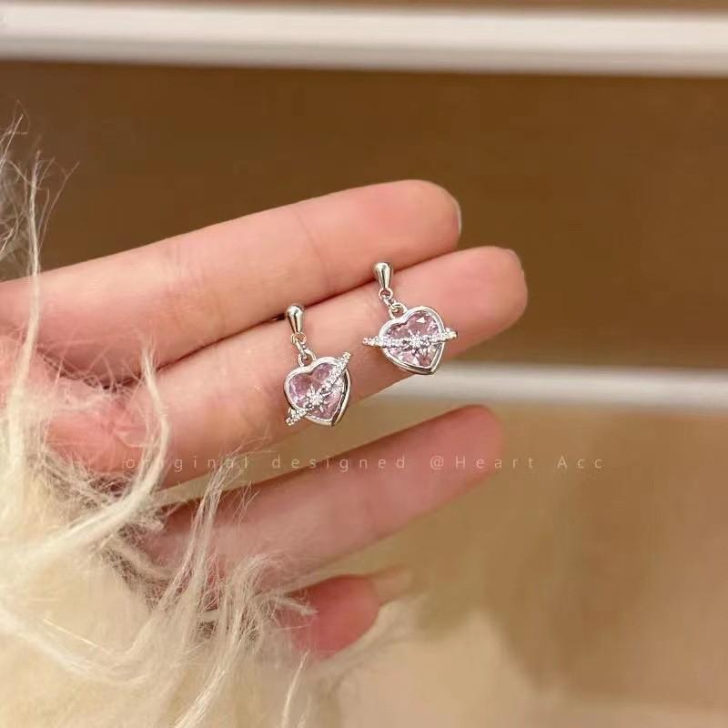 Light Luxury Niche S925 Drop Glaze Love Stud Earrings Women'S French High-End Niche Fashion Exquisite And Versatile