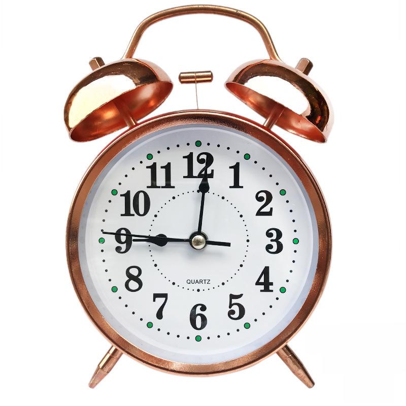 4" Retro Rotkupfer & Gold Metallwecker mit leisen, leuchtenden Zeigern