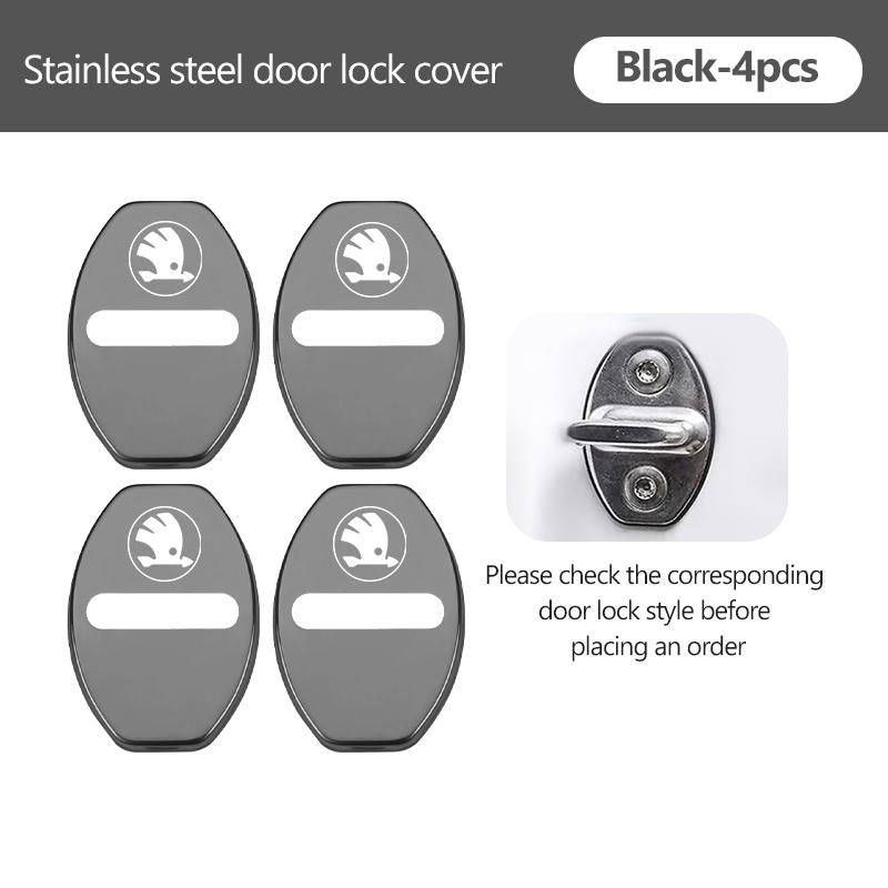 For Skoda 4PCS Car Door Lock Cover Stainless Steel Protection Accessories Rapid Octavia Derivative Enyaq-iV VisionS Yeti Scala