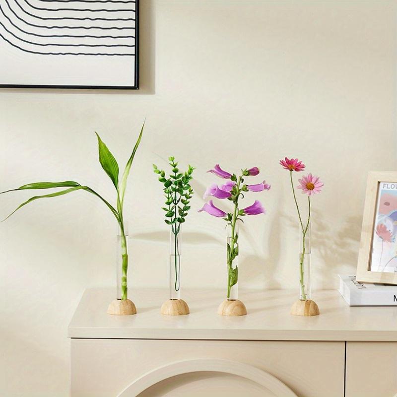 1Pc Bamboo Base Plastic Tube Hydroponic Small Vase Flower Arrangement, for Home Decoration Ornaments Living Room Dining Table Study Office Ornaments
