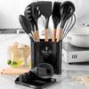 13Pcs Ilicone Kitchen Utensils Spatula Shovel Soup Spoon Cooking Tool with Storage Bucket Non-Stick Wood Handle Kitchen Gadgets