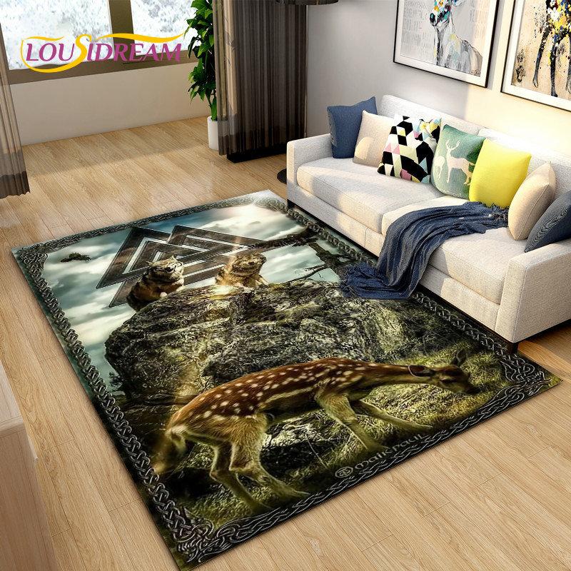 Vikings Nordic Mythology Odin Area Rug,Carpet Rug for Living Room Bedroom Sofa Doormat Decoration,Kids Play Non-slip Floor Mat
