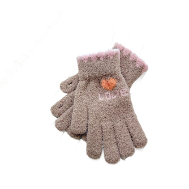 Gloves women's winter velvet thickened warm knitted women's riding cold-proof driving anti-freeze winter cotton gloves