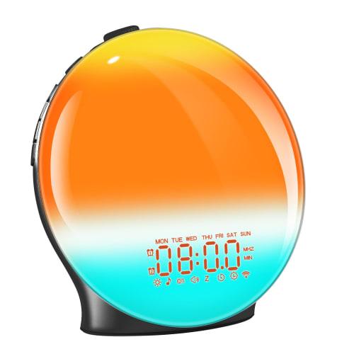 Alarm Clock with Light and Bluetooth Music & Weekday & Holiday Alarm Settings, Loud Alarm Clock with Sunrise & Sunset Recreated Sounds, Light Wake-Up
