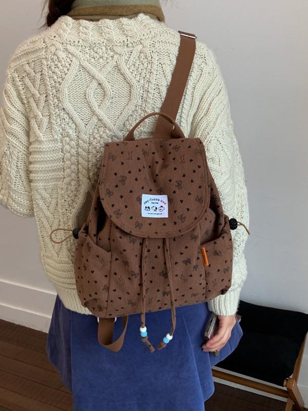 Mochila Minimalista de Pana para Mujer con Tela para la Escuela y el Trayecto