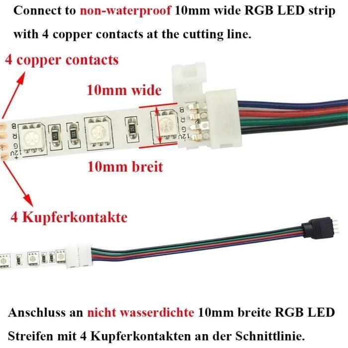 Connecteur LED - RGB - 5050 - 4 broches - 17 cm - Câble d'extension multicolore
