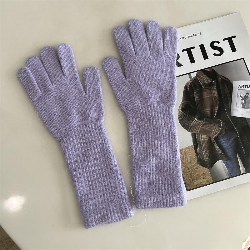 Zimowe dzianinowe rękawiczki z futra królika z długim rękawem damskie modne proste rękawiczki outdoorowe ciepłe tide