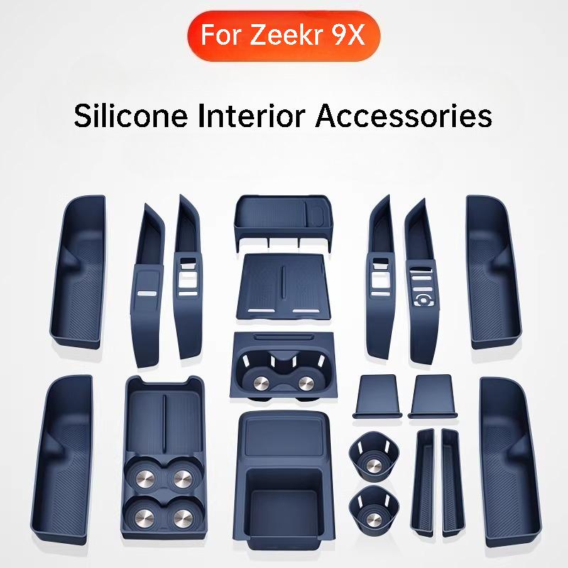 For Zeekr 9X Car Armrest Wireless Charger Silicone Mat Cup Pad Storage Box Interior Modification Accessories