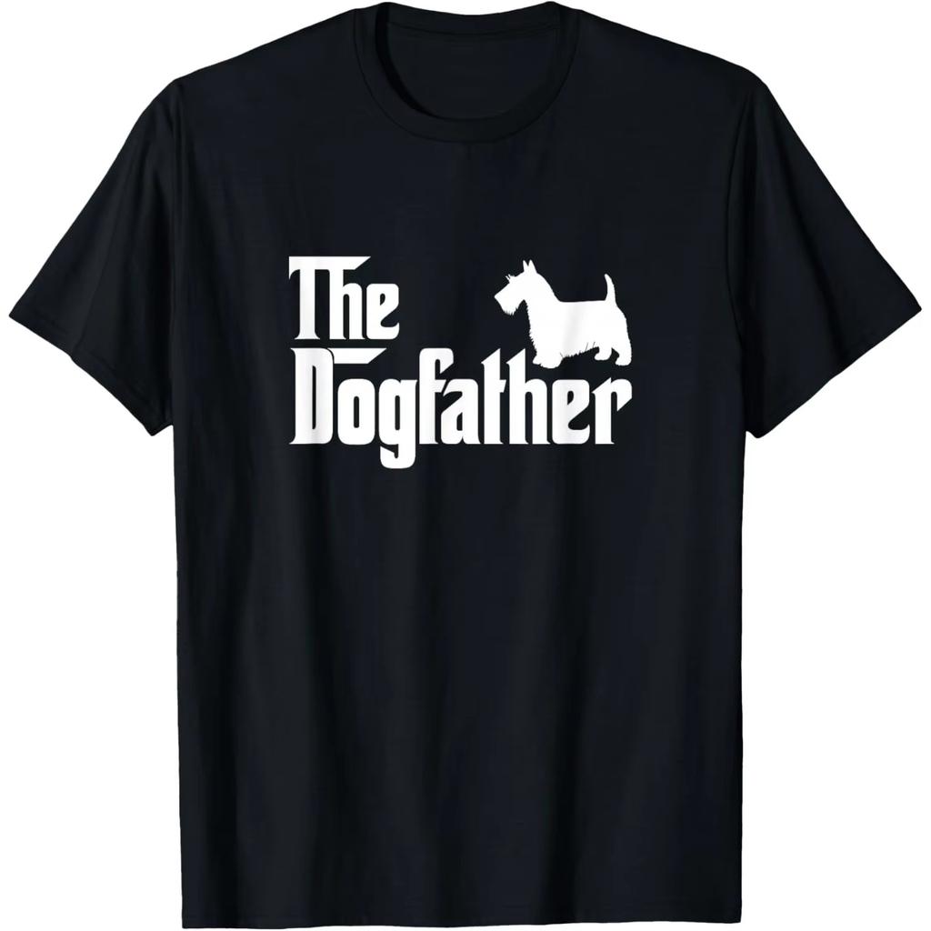 The Dogfather Scottish Terrier Silhouette Graphic Tee Short Sleeve Crewneck Shirt for Fathers Day Pure Cotton Tshirt Unisex