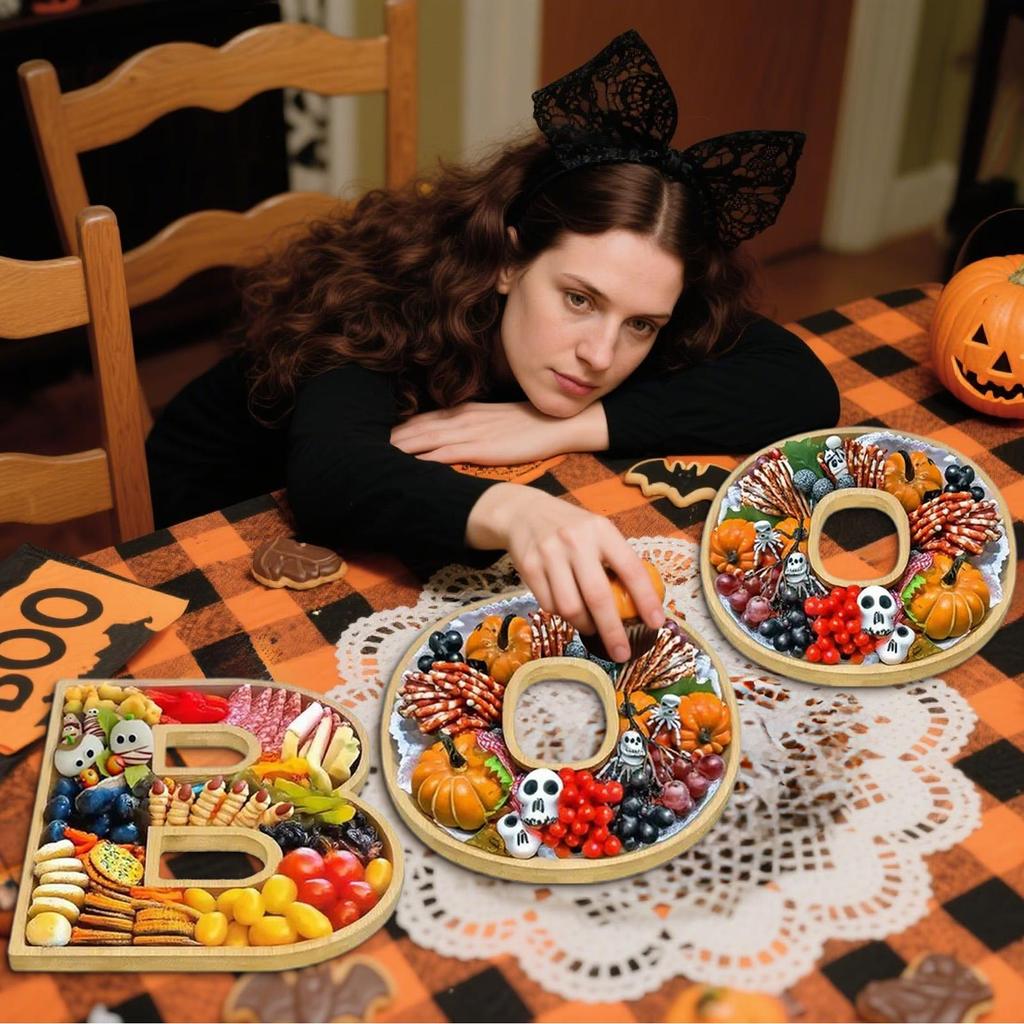 Halloween Tray Boo Cheese Tray Party Serving Board Wooden Platter Party Supplies For Holiday Decor Fall Food Table Indoor