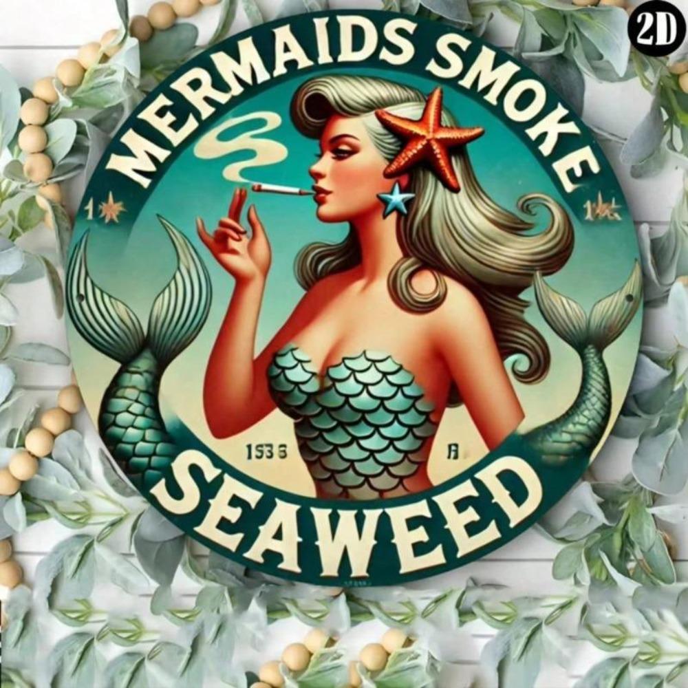 Vintage Seaweed Smoking Metal Tin Sign Wall Art Home Bar Cafe Decor