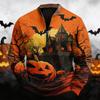 Men's Casual Retro Half Zip Long Sleeve Sweatshirt with Halloween Print