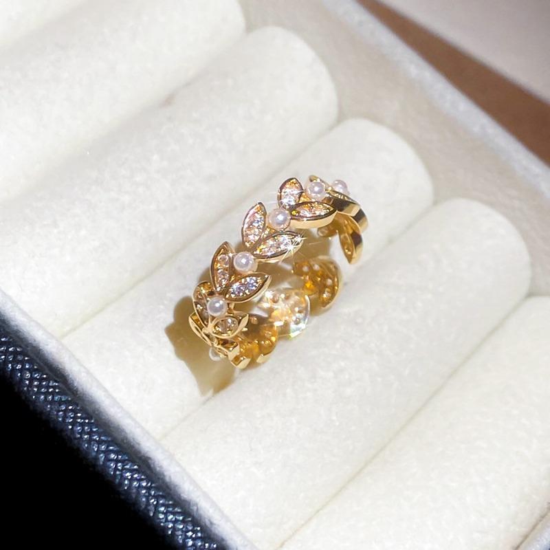 Zircon wheat ear pearl opening ring design sense niche temperament versatile index finger ring light luxury high sense jewelry women