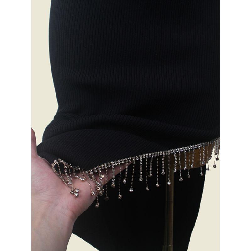 Fashion Style Stylish Chain Tassel Hip Skirt Foreign Trade Original Order High Waist Silm Sexy Knitting Women's Skirt