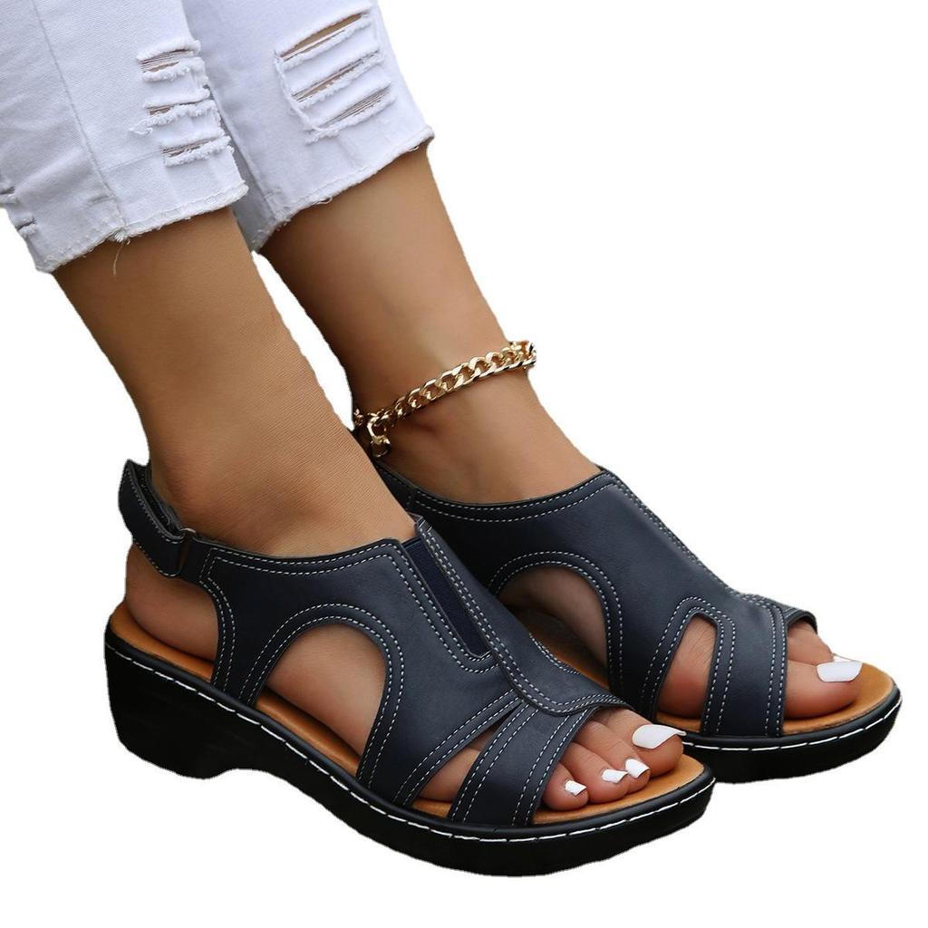 Sandalias de Tacón Grueso con Punta Abierta para Mujer 2024: Estilo Verano UE/EE. UU. con Costuras y Velcro, Tallas Grandes Disponibles