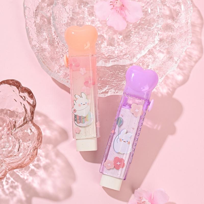 4pcs Retractable Pencil Erasers, BoYoYo Rabbit & Flower series Sliding Type, for Correcting Back to School Student Kids