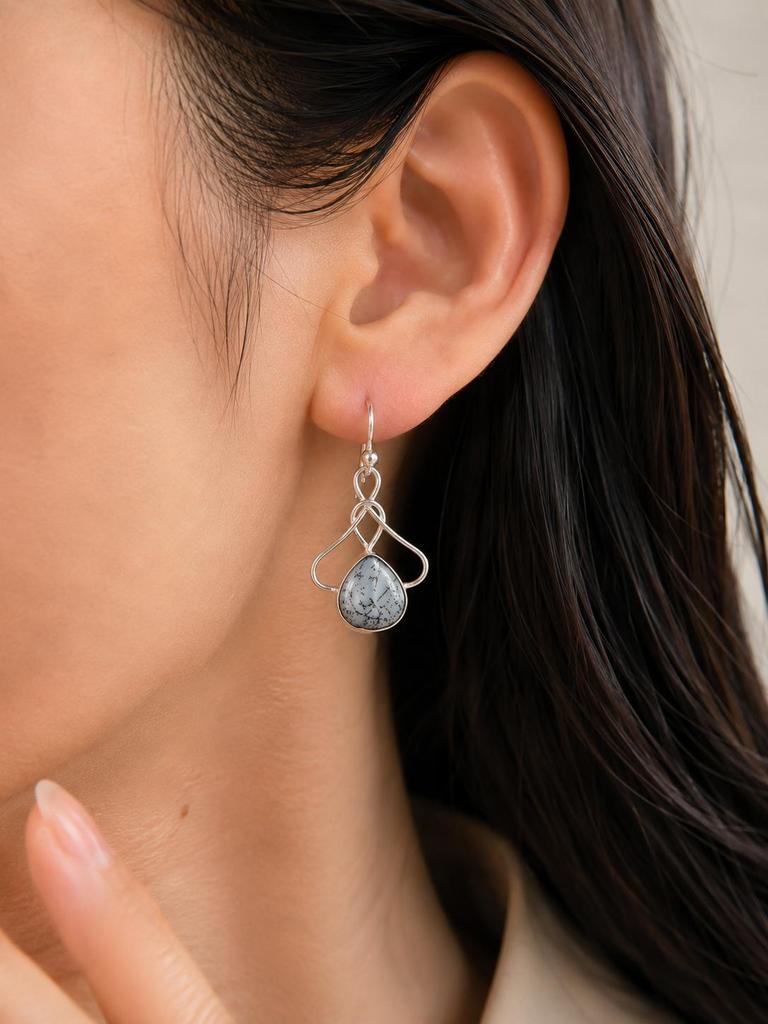 Natural Dendritic Opal Gemstone 925 Sterling Silver Designer Earrings 1.50" For Birthday Gift EE-2-19