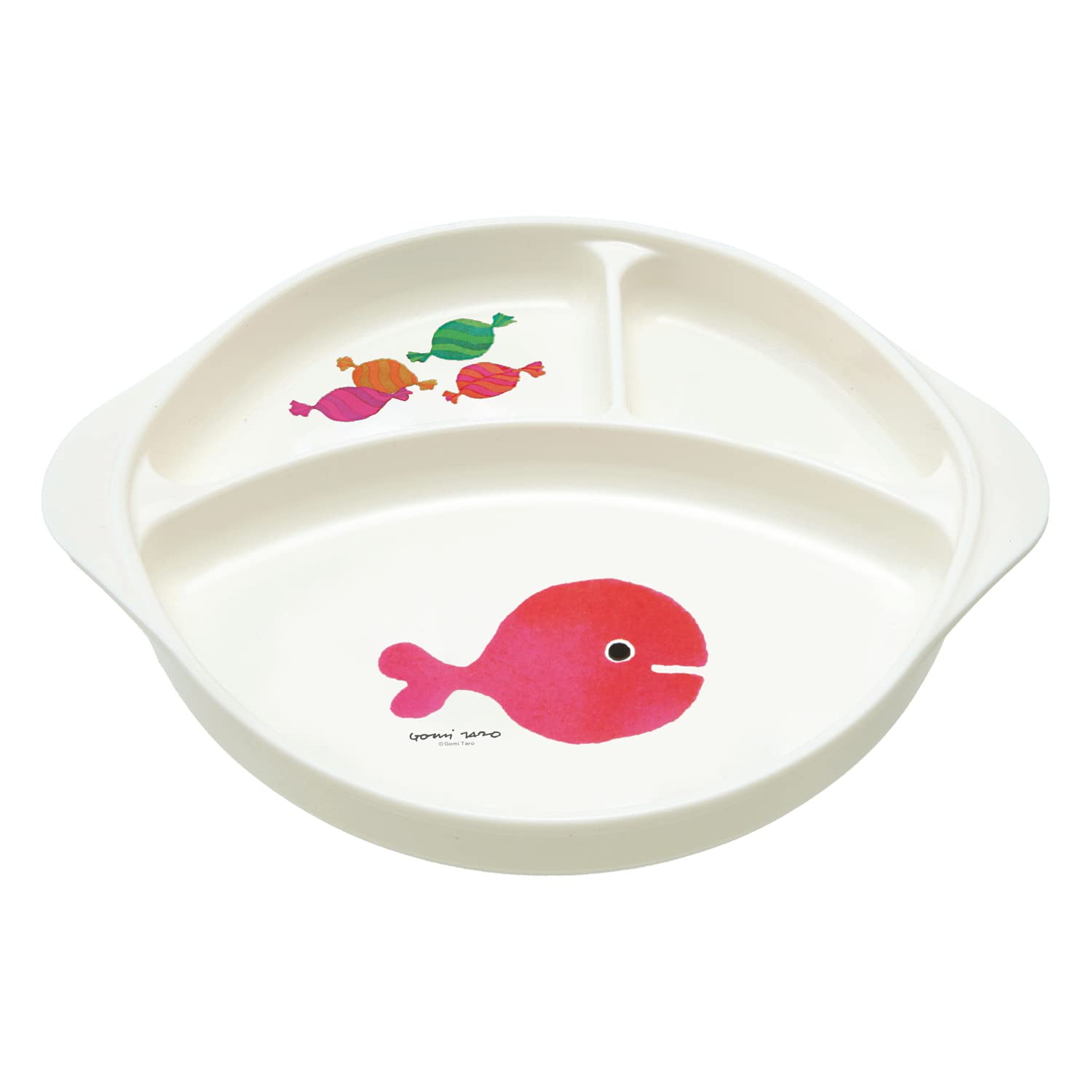 

Gakken Staifle Gomi Taro Kingyo Ganigeta Antibacterial Lunch Plate for Children White Made in Japan K13020