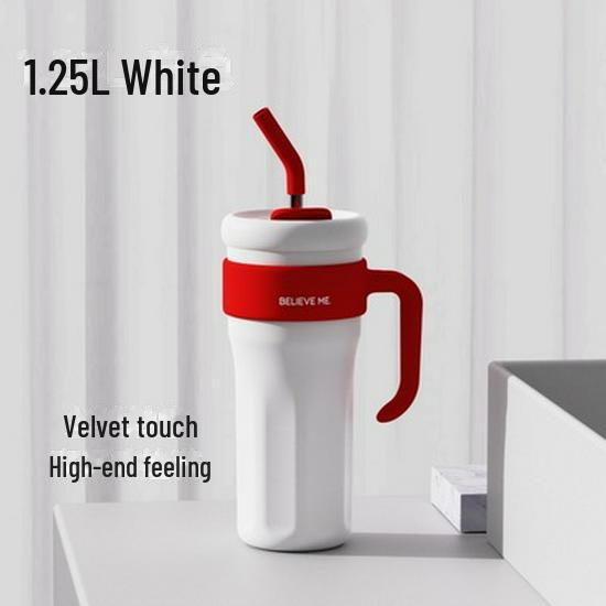 Women's Large-Capacity Stainless Steel Thermos with Handle and Straw