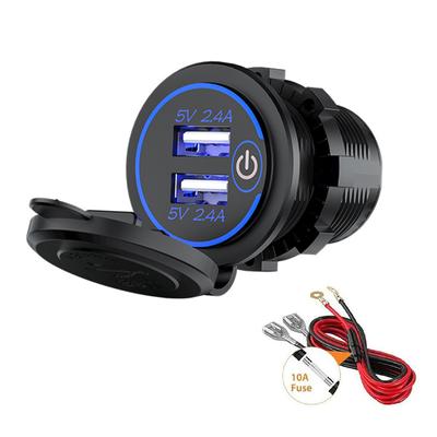 12V USB zásuvka, Vodotesná 12V / 24V 24W 4.8A Duálna USB nabíjacia zásuvka Adaptér s LED voltmetrom Spínač