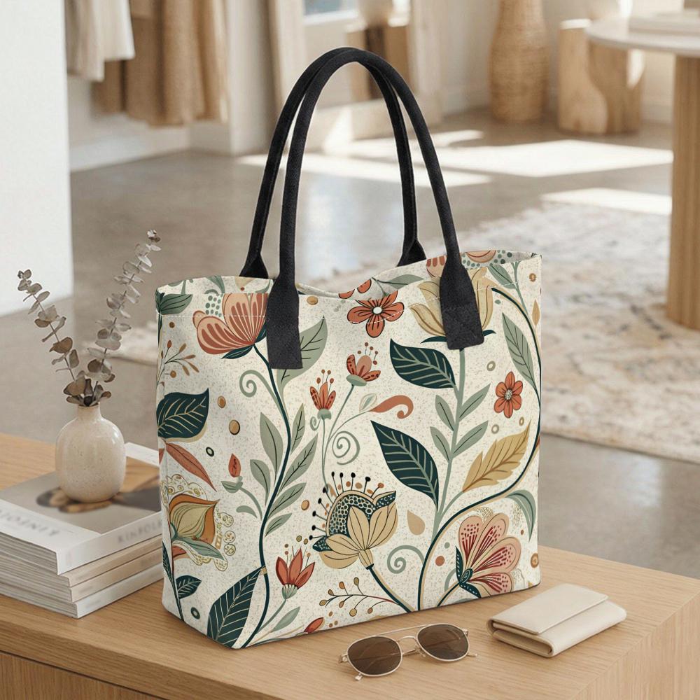  Boho Floral Canvas Tote Bag for Daily Use