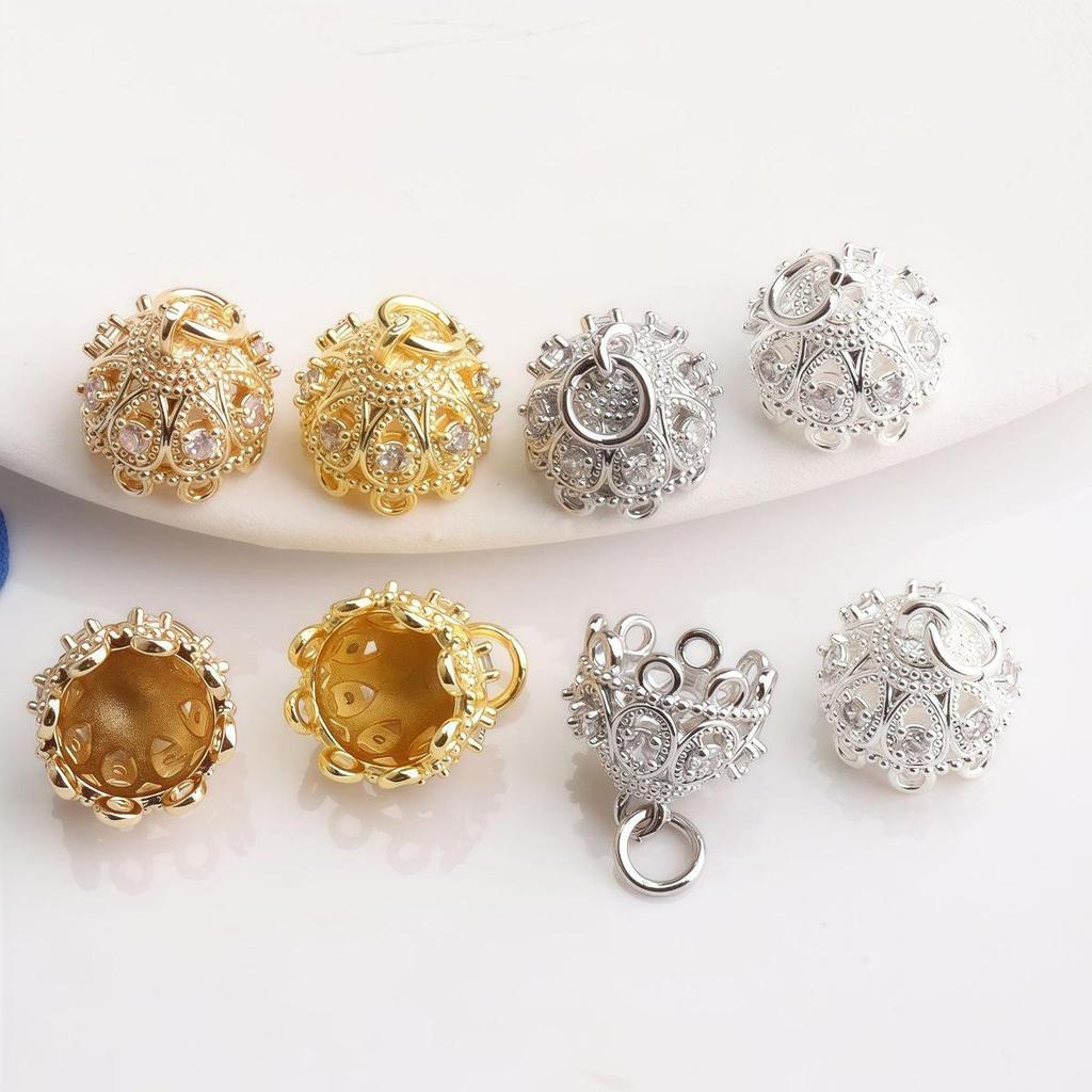 שרשרת תליון פעמון חג המולד עם תליון כתר זירקון ממולא זהב 14K