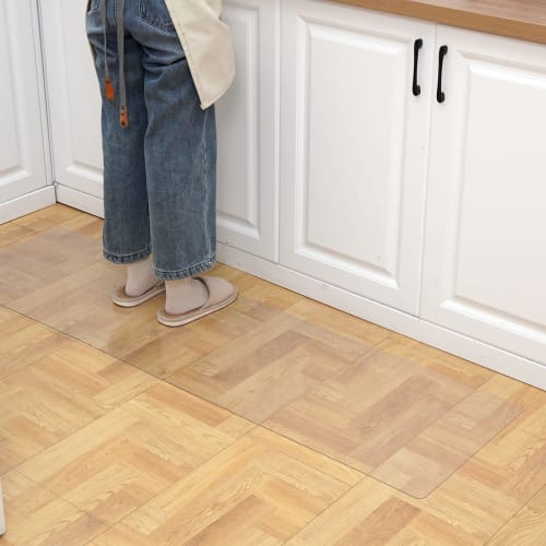 Yueboa Transparent Embossed Kitchen Mat, 45x180cm, Clear Matte, 1.5mm Thick, Wipeable PVC Floor Protector, Odorless, Large, Water-Repellent, Stain-Res