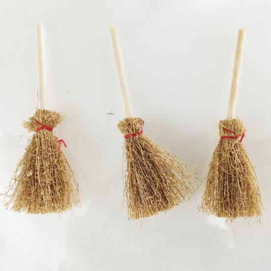 24 Pcs/Set Mini Witch Hat with Mini Broom Miniature Straw Brooms Plastic Witch Hat Set for Halloween Party Decoration