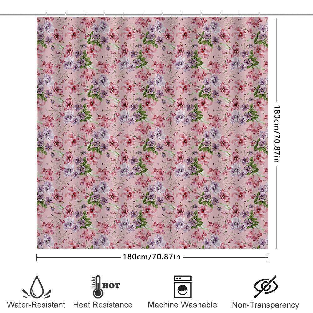 Watercolor Flower Bath Shower Curtain Decorative Printing Purple Pink White Fabric Waterproof Rainproof Bathroom Accessories