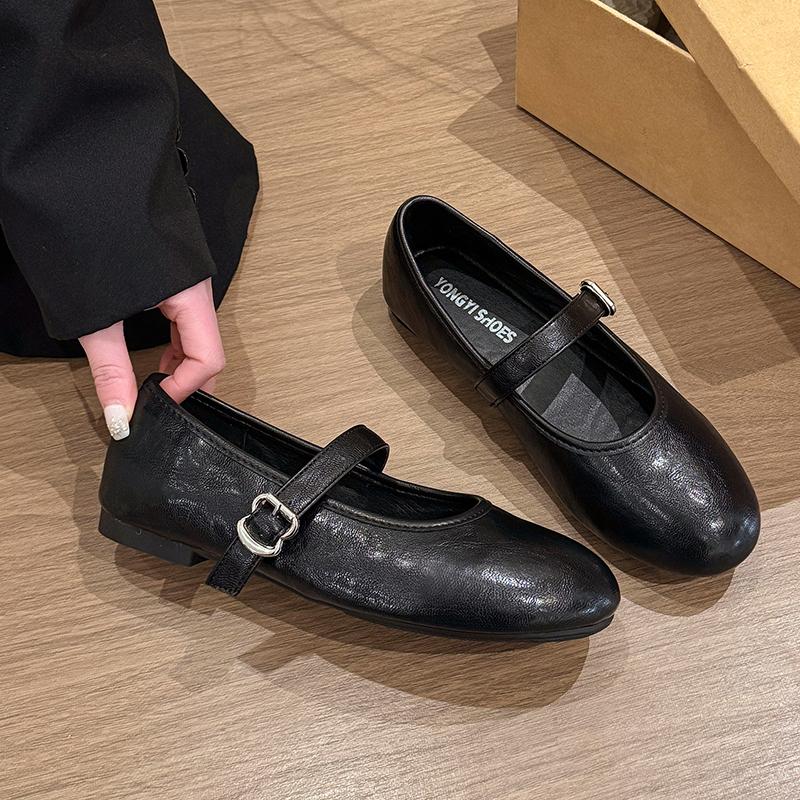 Designer Spring Women Ballet Flats Comfort Round Toe Soft Sole Leather Shoes Ladies Eelgant Buckle Strap Dress Mary Jane Shoes