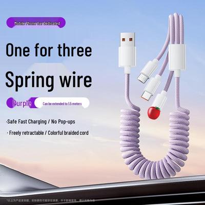 120W Fast Charging 3-in-1 Data Cable for Apple, Huawei, and Android – 6A Car Charger Compatible