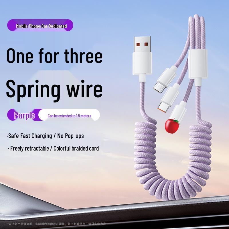 120W Fast Charging 3-in-1 Data Cable for Apple, Huawei, and Android – 6A Car Charger Compatible