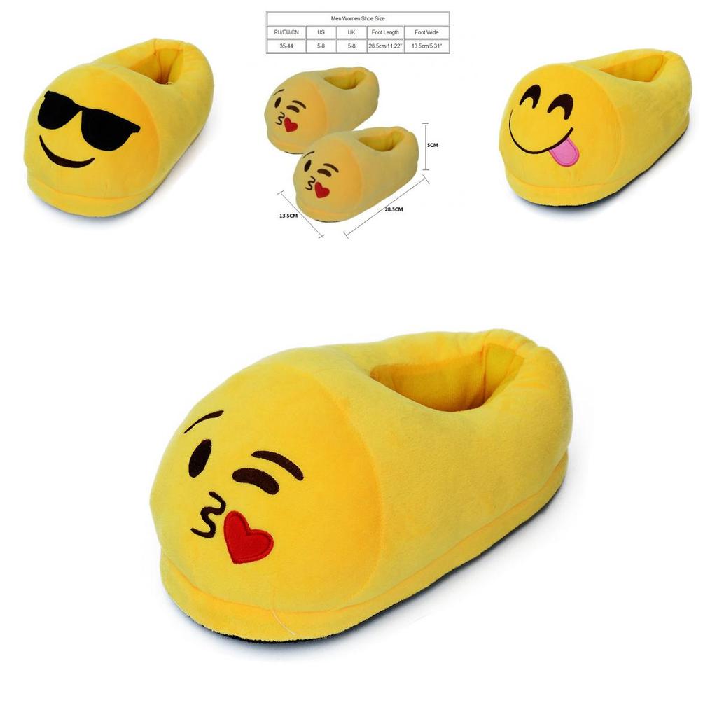 Emoji Plush Slippers With Nonslip Rubber Sole For Home Comfort And Relaxation