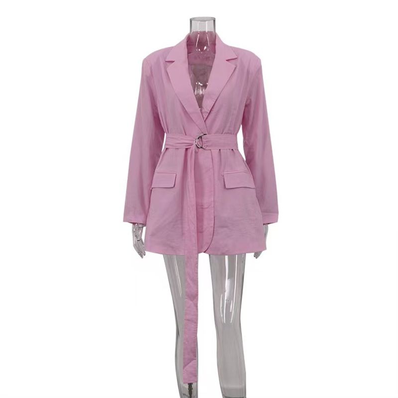 

Fashion Style Cotton Cardigan Short Dress Fashion Lapel Tied Suit Skirt Lace up Suit Skirt Pink S