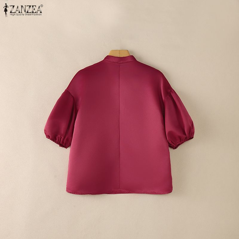 ZANZEA Women Stand Collar Casual Half Sleeve Blouse