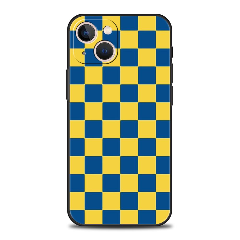 Carcasă Telefon Luxoasă cu Model Carouri Clasice Pătrate Pentru iPhone 11 12 13 14 15 16 Pro Max Mini X XR XS 7 8 Plus SE Capac Negru Funda