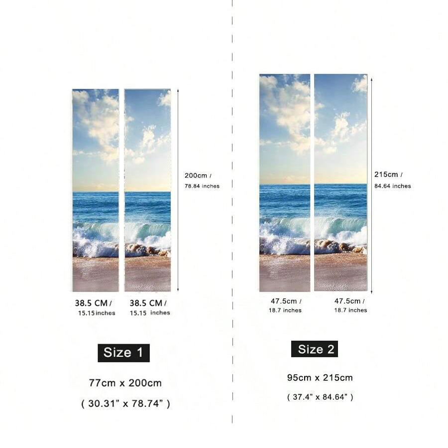 2 szt. Samoprzylepna Wodoodporna Naklejka na Drzwi Mural Pejzaż Morski Fala Plaża Wzór Scenerii Naturalnej Naklejka na Ścianę Do Dekoracji Drzwi Szafki Ściennej Wewnątrz i na Zewnątrz