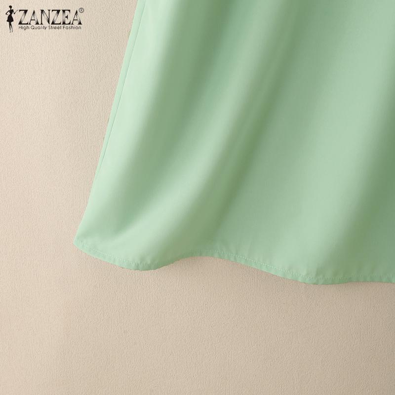 ZANZEA Women Casual V-Neck Solid Color Short Sleeve Summer Dress