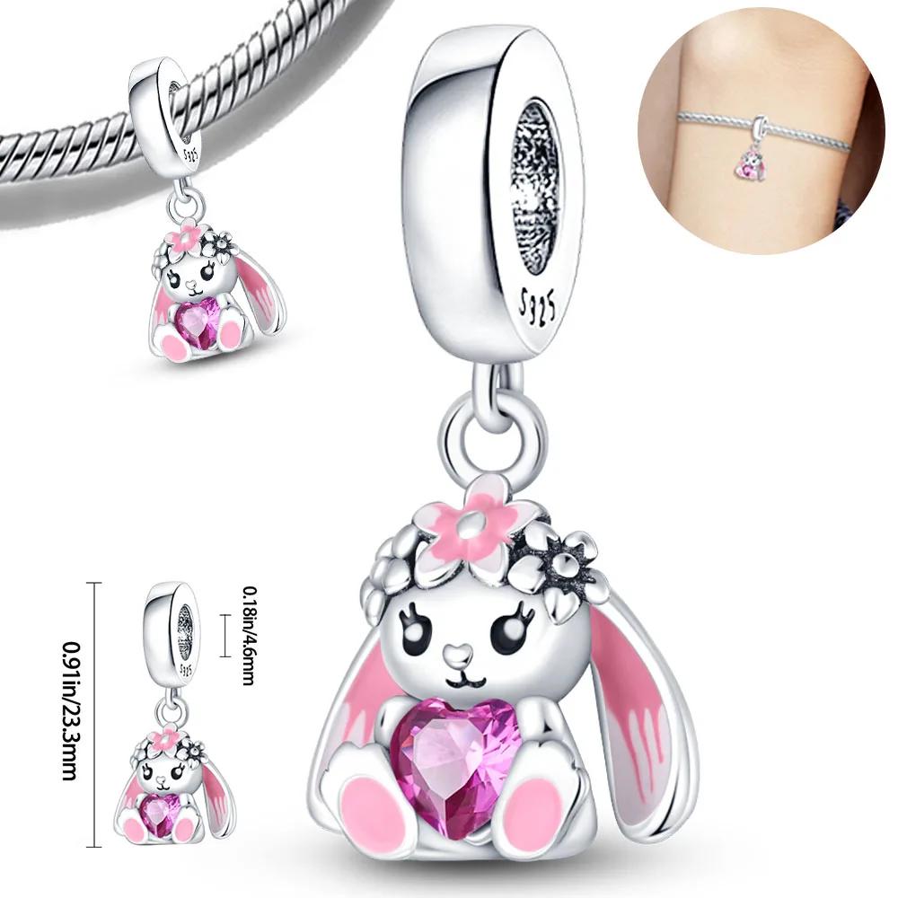 Copperpink Heart Series Cute Animals Bear Rabbit Charms Love Beads Fit Original Bracelet For Women Fine Jewelry Diy Gifts