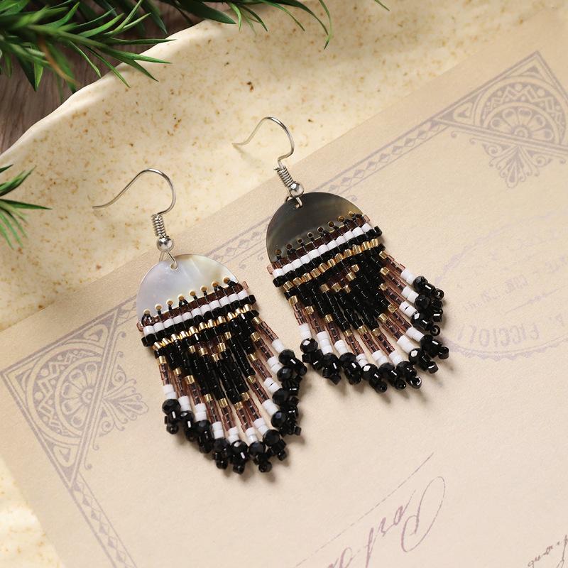 

Niche design handmade shell rice bead earrings retro high-end bohemian women s ear jewelry
