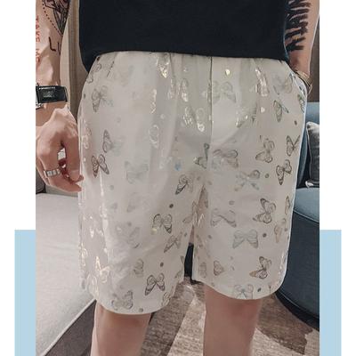 2024 New Summer Trend Loose Casual Sports Outerwear Ice Silk Quick Drying Loose Waist Printed Five Point Beach Pants for Men