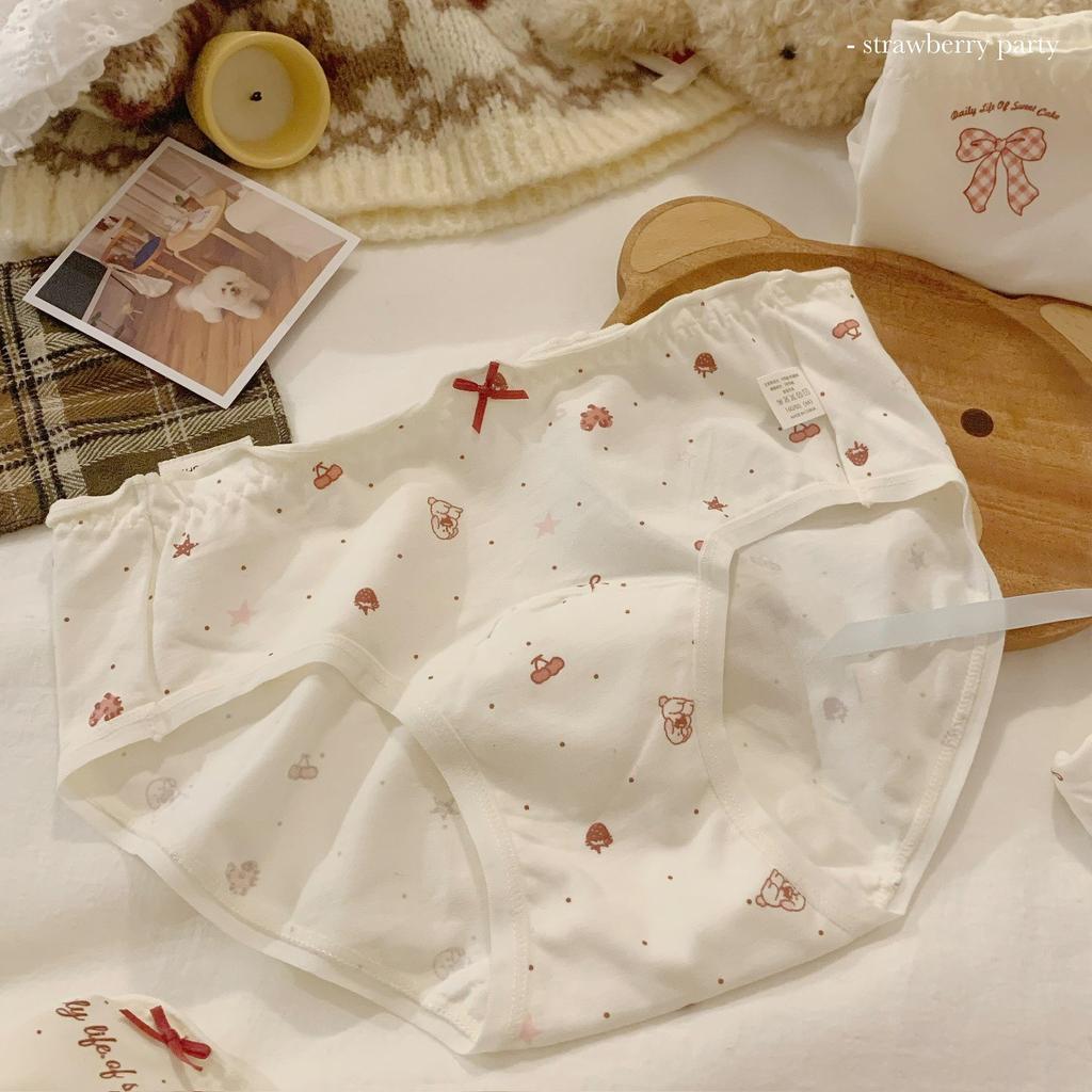 Girl Spring and Summer Cartoon Cute Strawberry Rabbit Cotton Long Crotch Antibacterial Hip Briefs