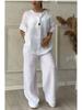 Women's Cross-Border Fashion Solid Color Cotton Linen Casual Set Pants