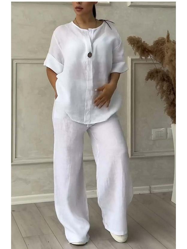 Women's Cross-Border Fashion Solid Color Cotton Linen Casual Set Pants