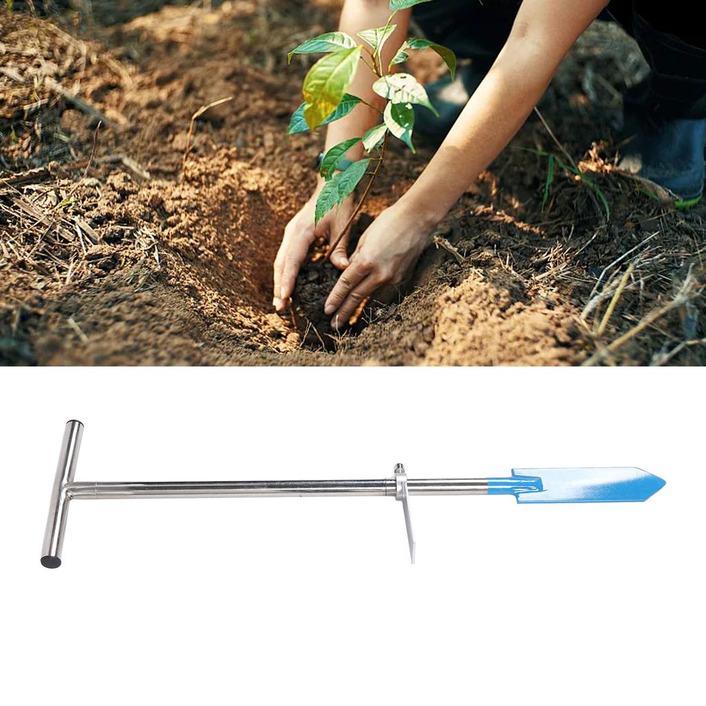 Dibble Transplanting Spade Forestry Tool Stainless Steel T Garden Dibble Planting Bar with Light Coating Wide Applications for Tree Planting