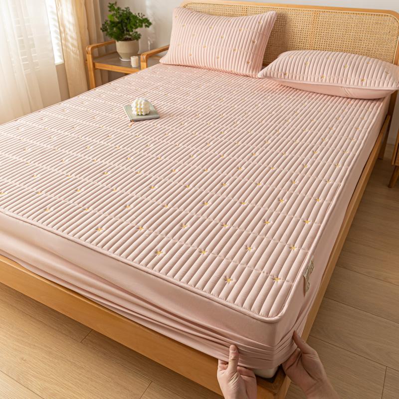 1pc Thicken Quilted Fitted Sheet For Double Bed Solid Color Cotton Anti-mite Bed Cover Fundas De Colchón King Mattress Cover180