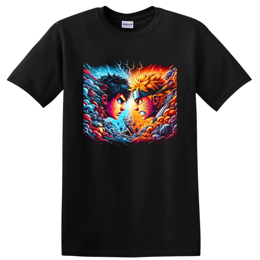 Naruto Uzumaki Sasuke Uchiha T Shirt Anime Rival Battle Lightning Art Tee Action